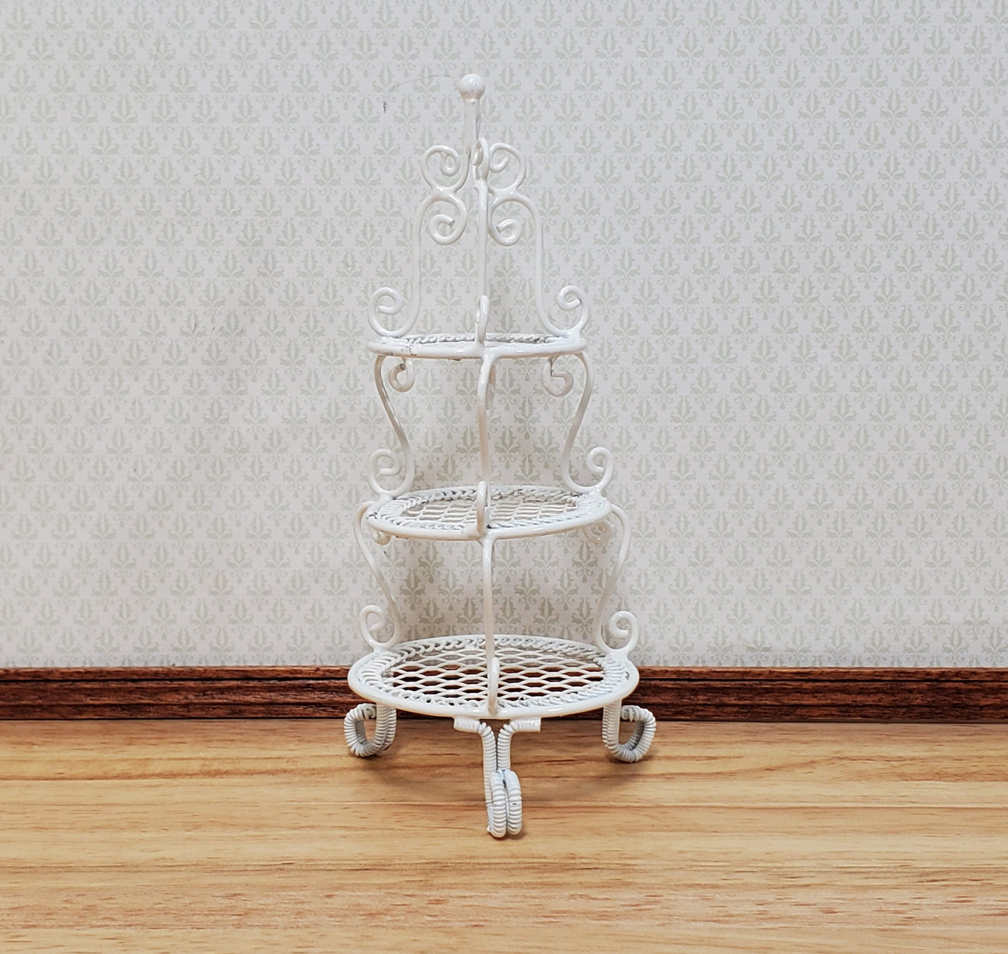 Dollhouse Shelf Plant Stand White Metal 3 Tier Round 1:12 Scale Miniature or Fairy Garden