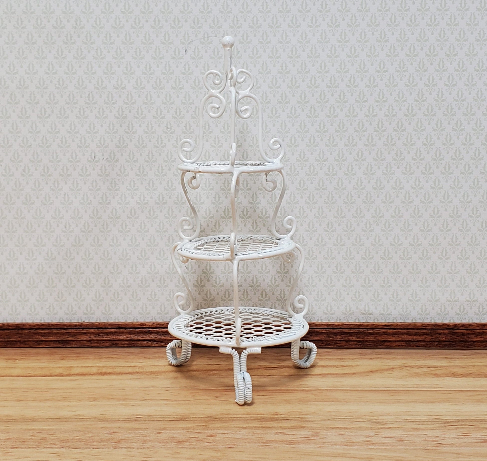 Dollhouse Shelf Plant Stand White Metal 3 Tier Round 1:12 Scale Miniature or Fairy Garden