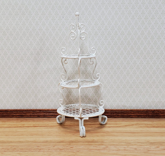 Dollhouse Shelf Plant Stand White Metal 3 Tier Round 1:12 Scale Miniature or Fairy Garden