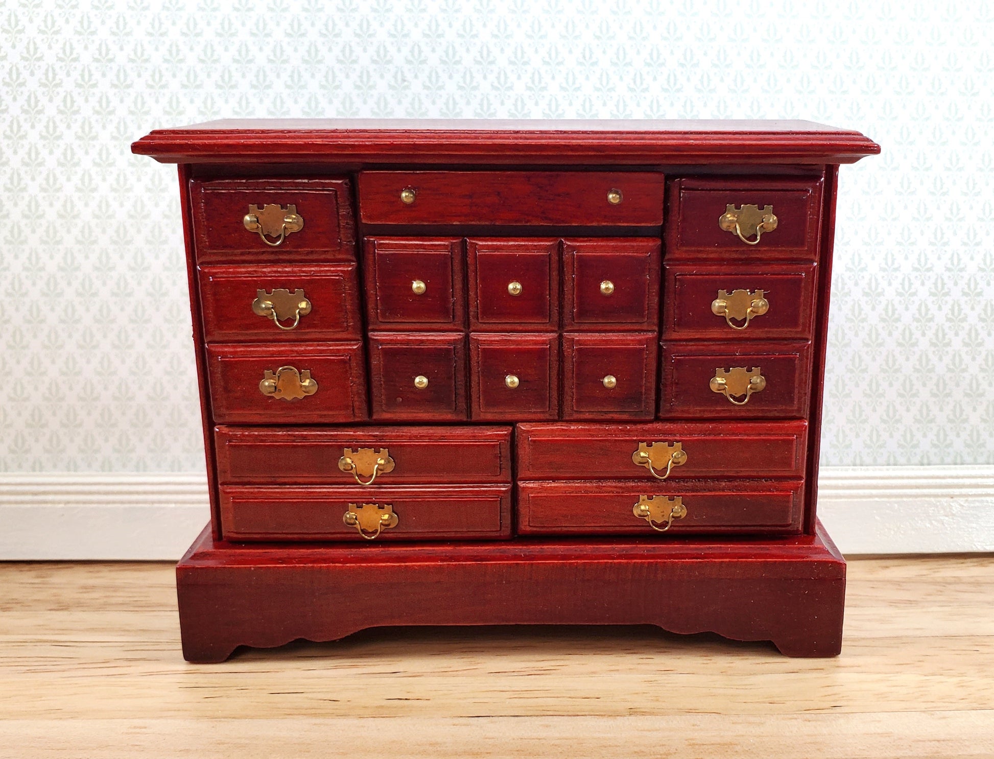 Dollhouse Dresser Chest 6 Opening Drawers 1:12 Scale Miniature Mahogany Finish