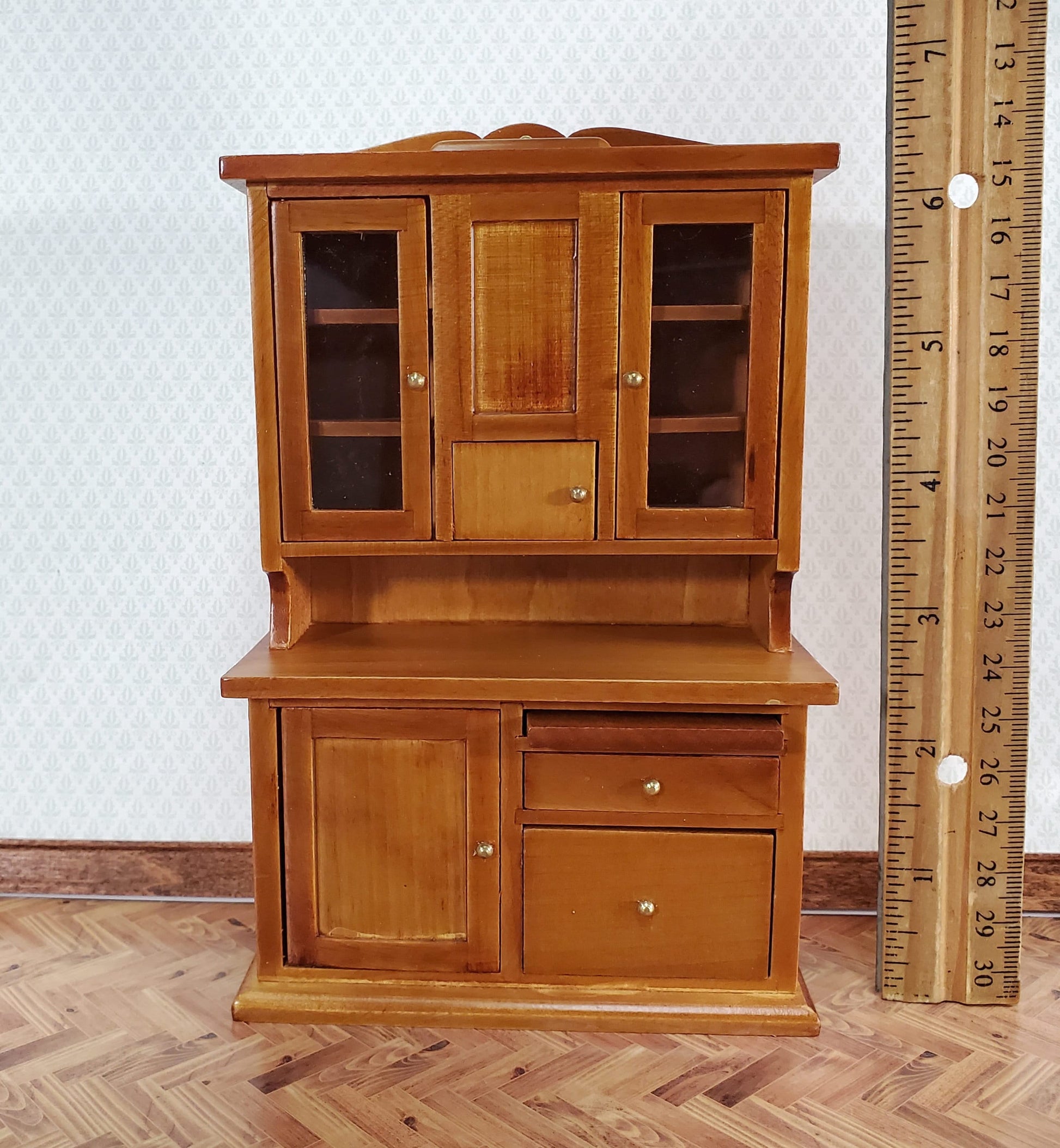 Dollhouse Kitchen Cabinet w/ Flour Bin 1:12 Scale Miniature Furniture Walnut Finish