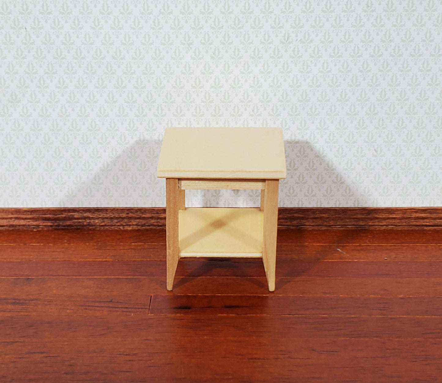 Dollhouse Side Table with Shelf Modern Style Light Oak Finish 1:12 Scale Miniature Furniture