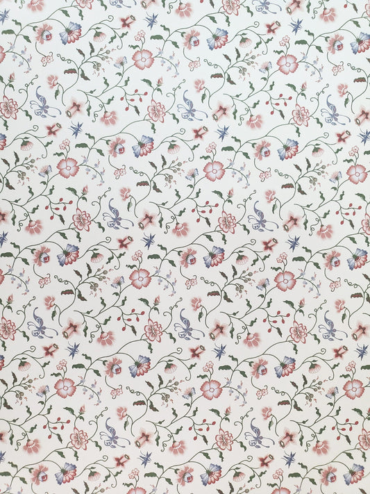 Dollhouse Wallpaper Brodnax "Papillon Blueberry" Pink Blue Floral 1:12 Scale Miniature French Country