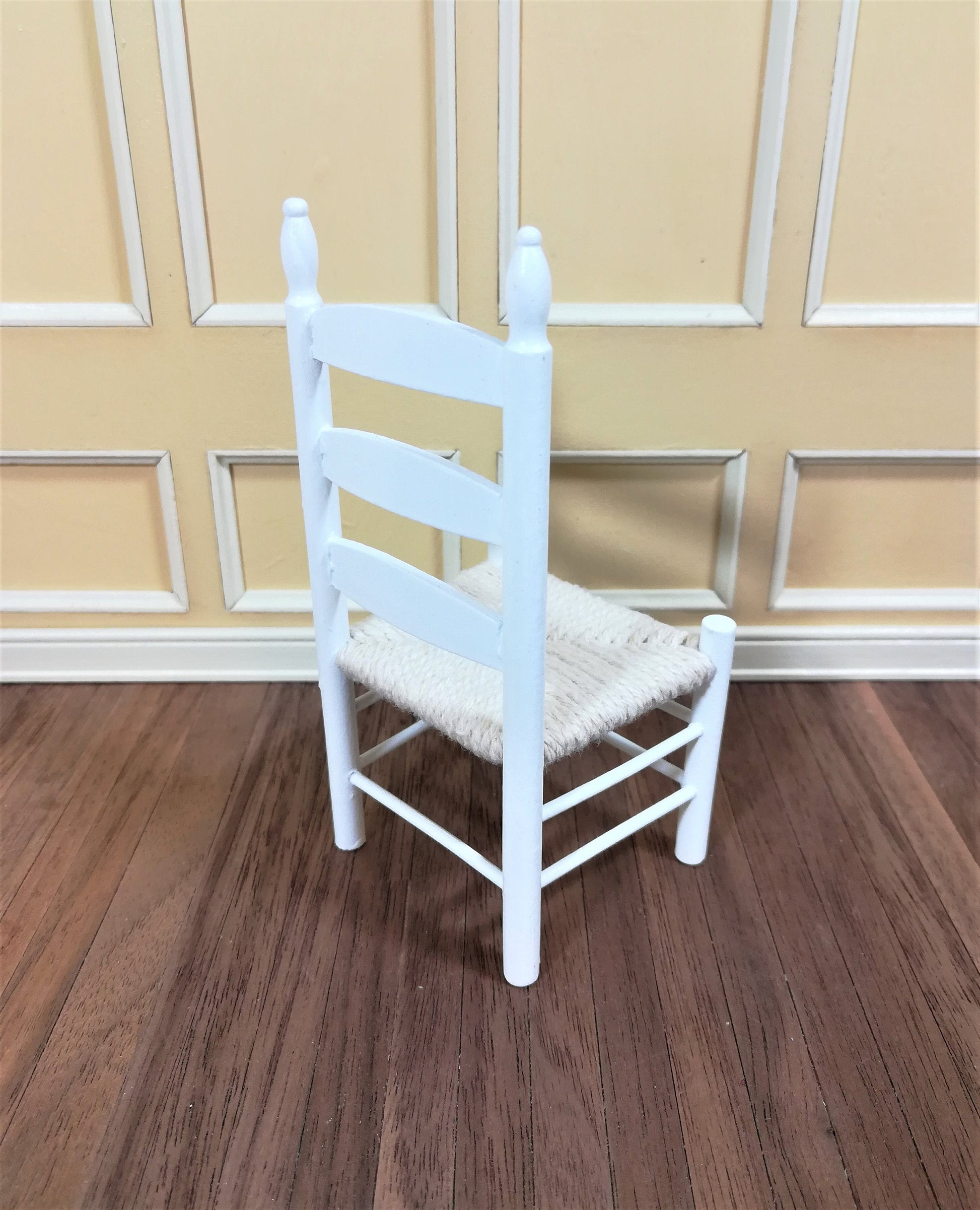 Dollhouse Miniature Chair Ladderback White with Rush Seat 1:12 Scale Furniture