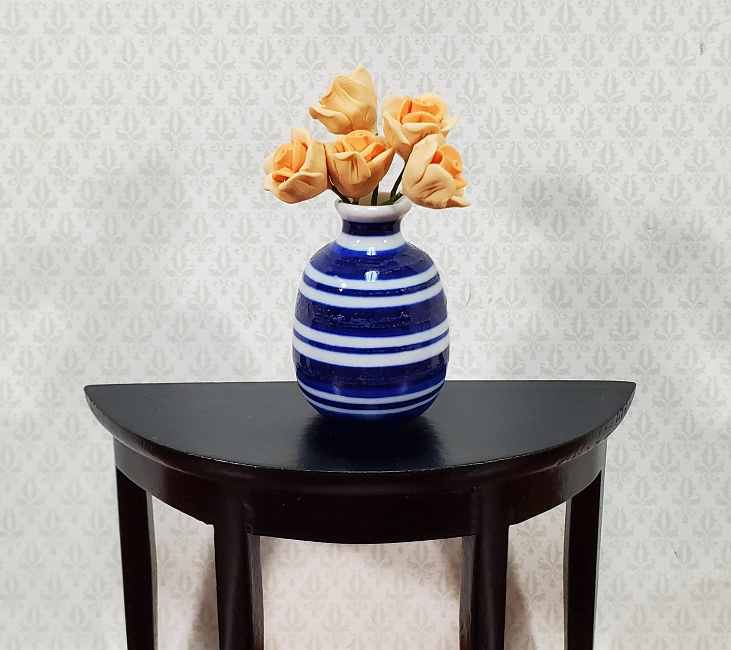 Dollhouse Vase Blue & White Striped Large for Flowers Ceramic 1:12 Scale