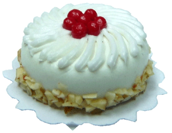 Dollhouse Nut Ringed Cream Cake with Cherries 1:12 Scale Miniature Treat Bakery