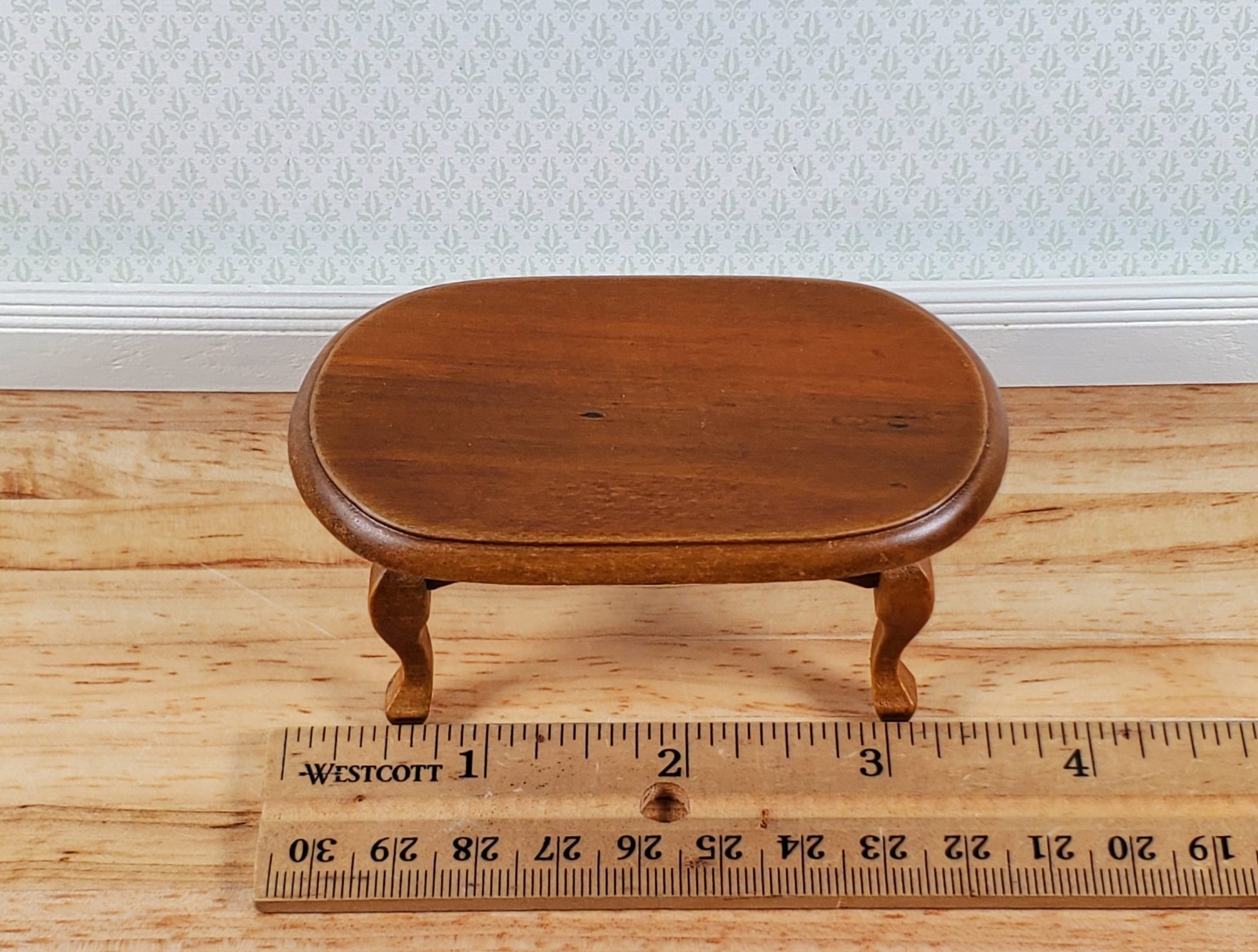 Dollhouse Oval Coffee Table Walnut Finish 1:12 Scale Miniature Furniture