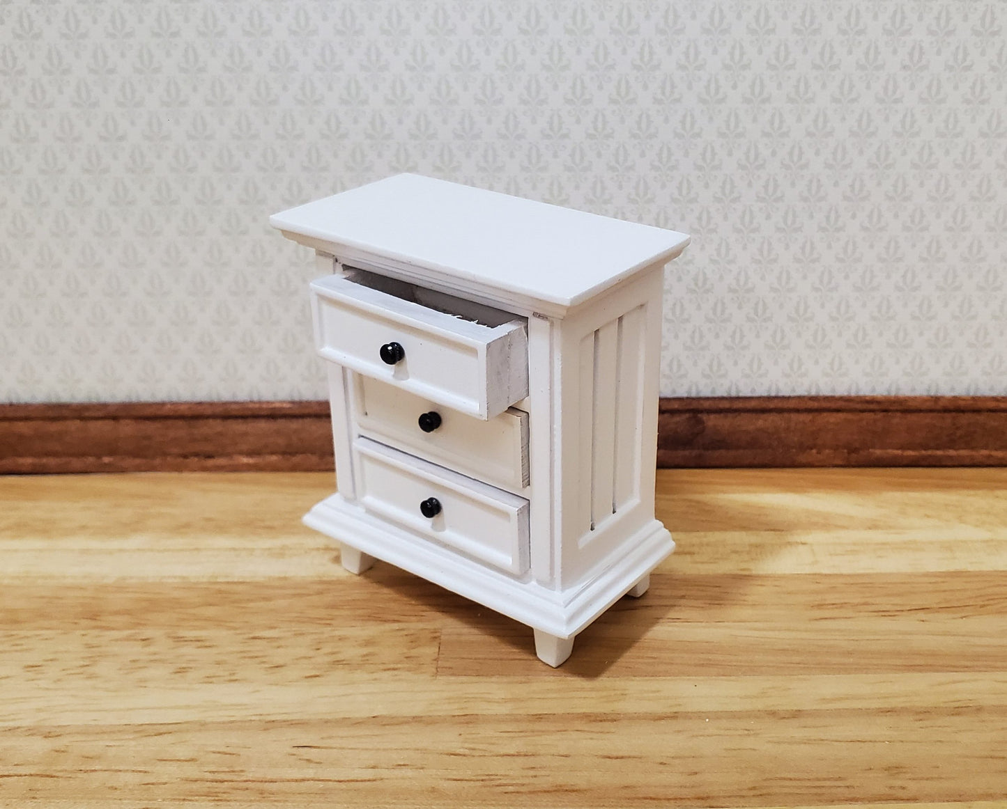 JBM Dollhouse Nightstand White Country Farmhouse Style 1:12 Scale Furniture