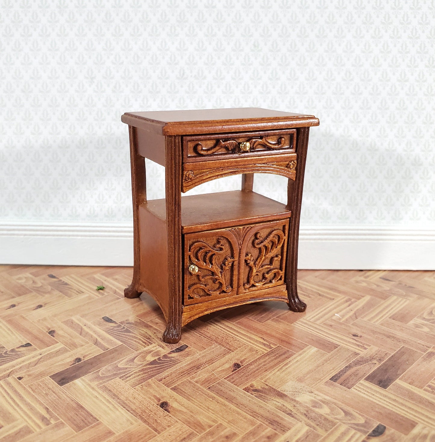 JBM Miniature Side Table or Nightstand with Drawer 1:12 Scale Dollhouse Furniture