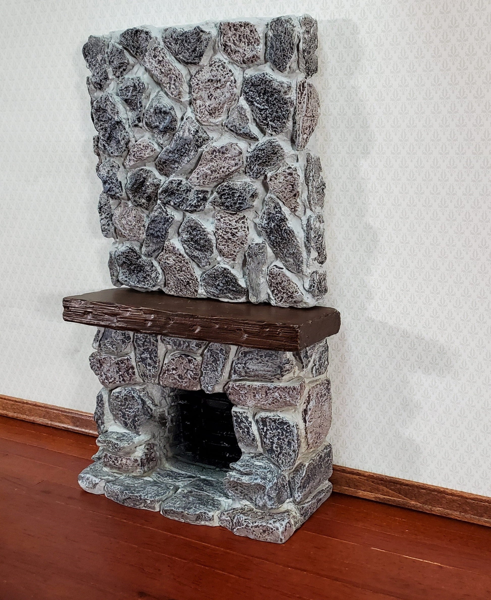 Dollhouse Tall Stone Fireplace Gray Fieldstone Ceiling Height 1:12 Scale Miniature