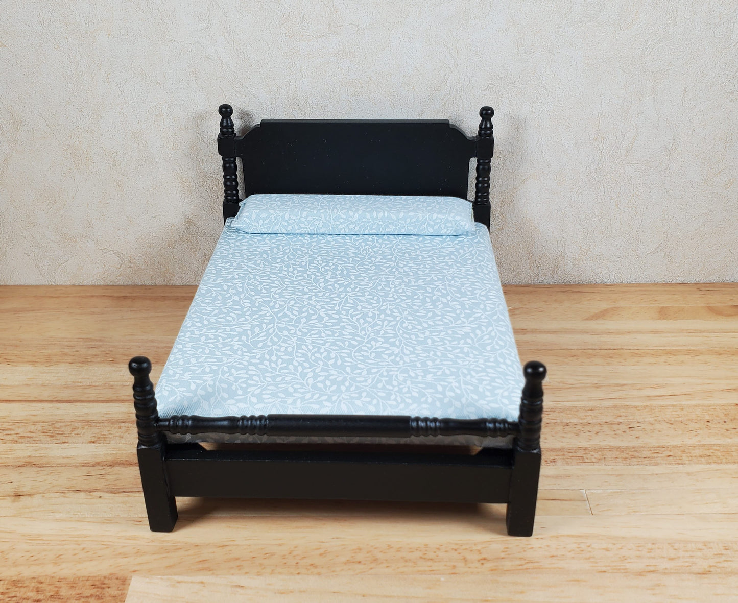 Dollhouse Double Bed Black 1:12 Scale Miniature Wood Furniture