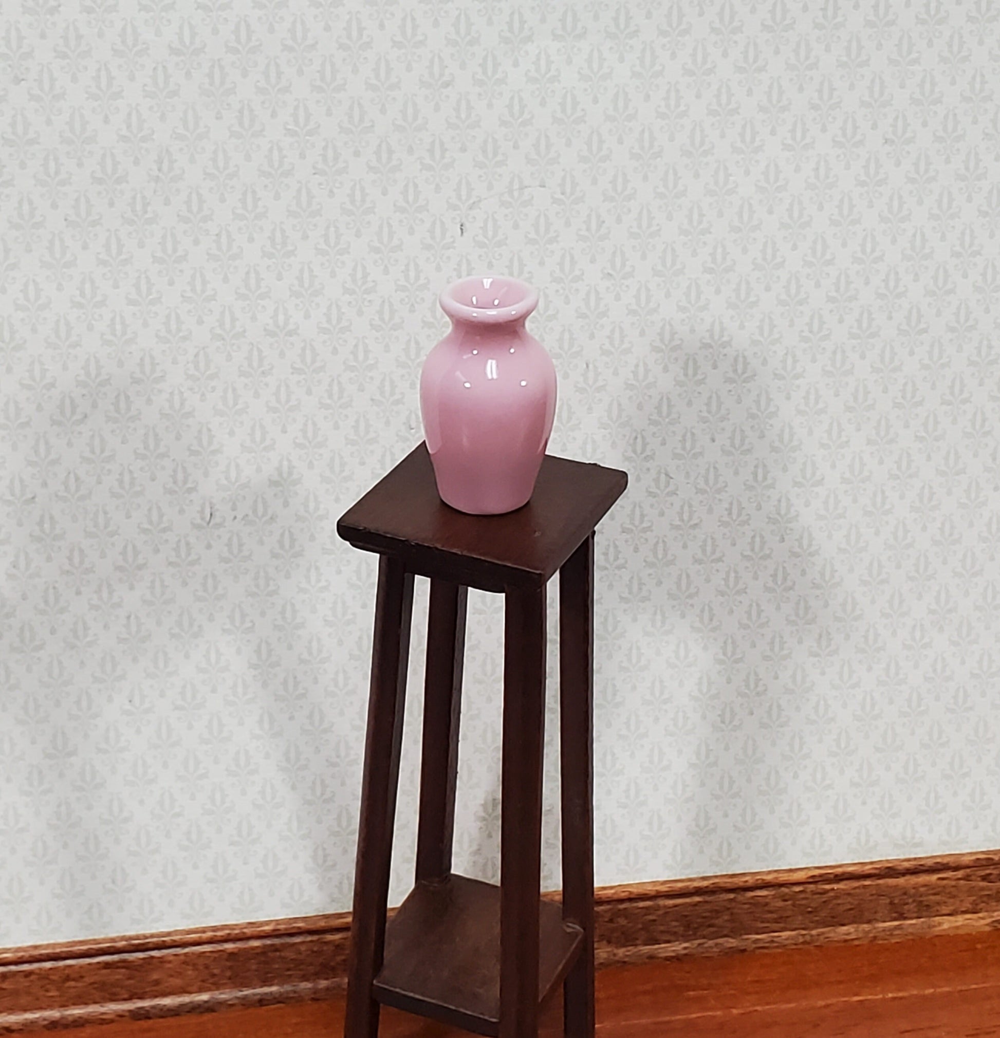 Dollhouse Pink Vase Tall Ceramic for Flowers or Decoration 1:12 Scale Miniature