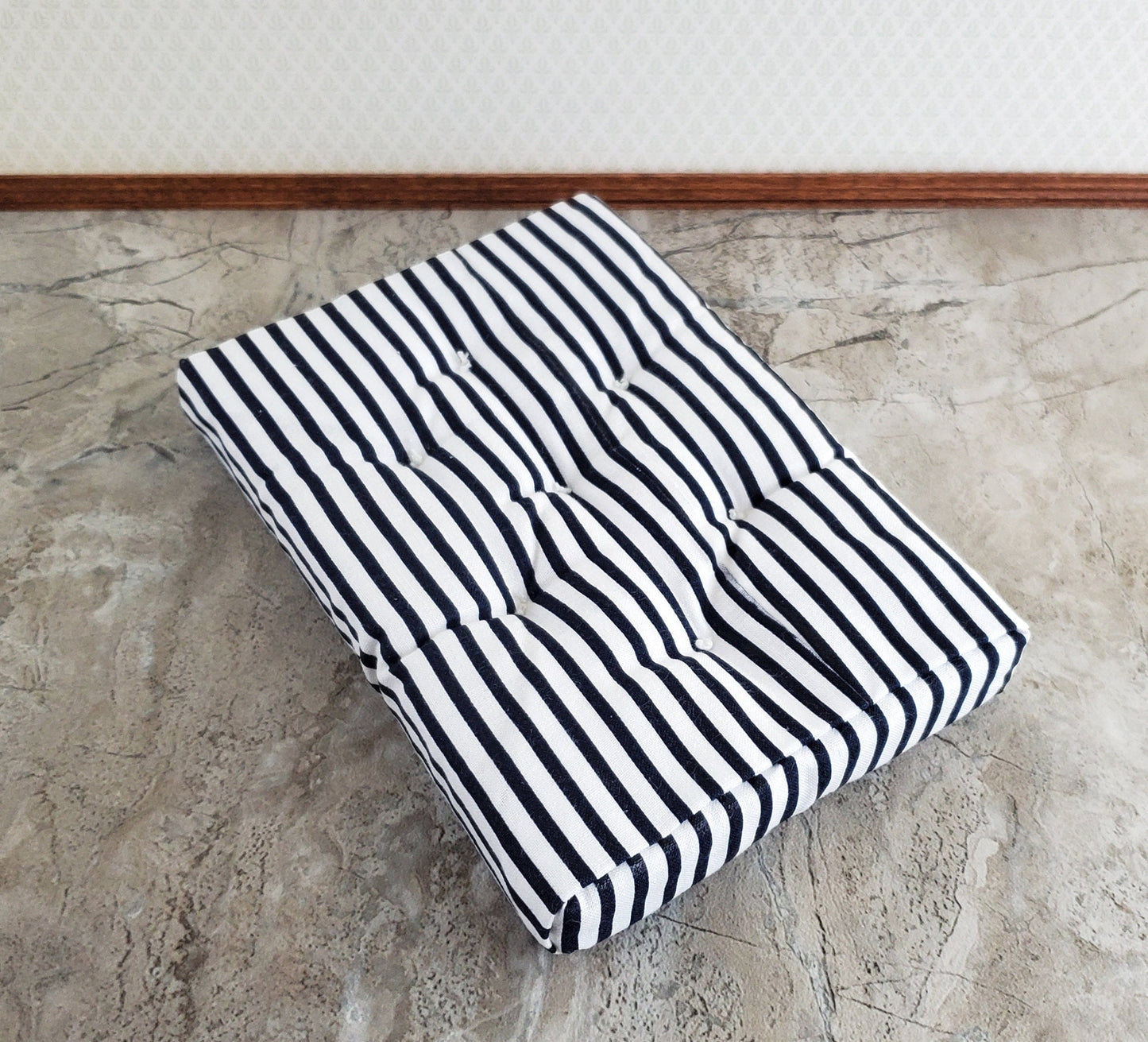Dollhouse Miniature Mattress Double Size Black & White Striped 1:12 Scale Bedroom