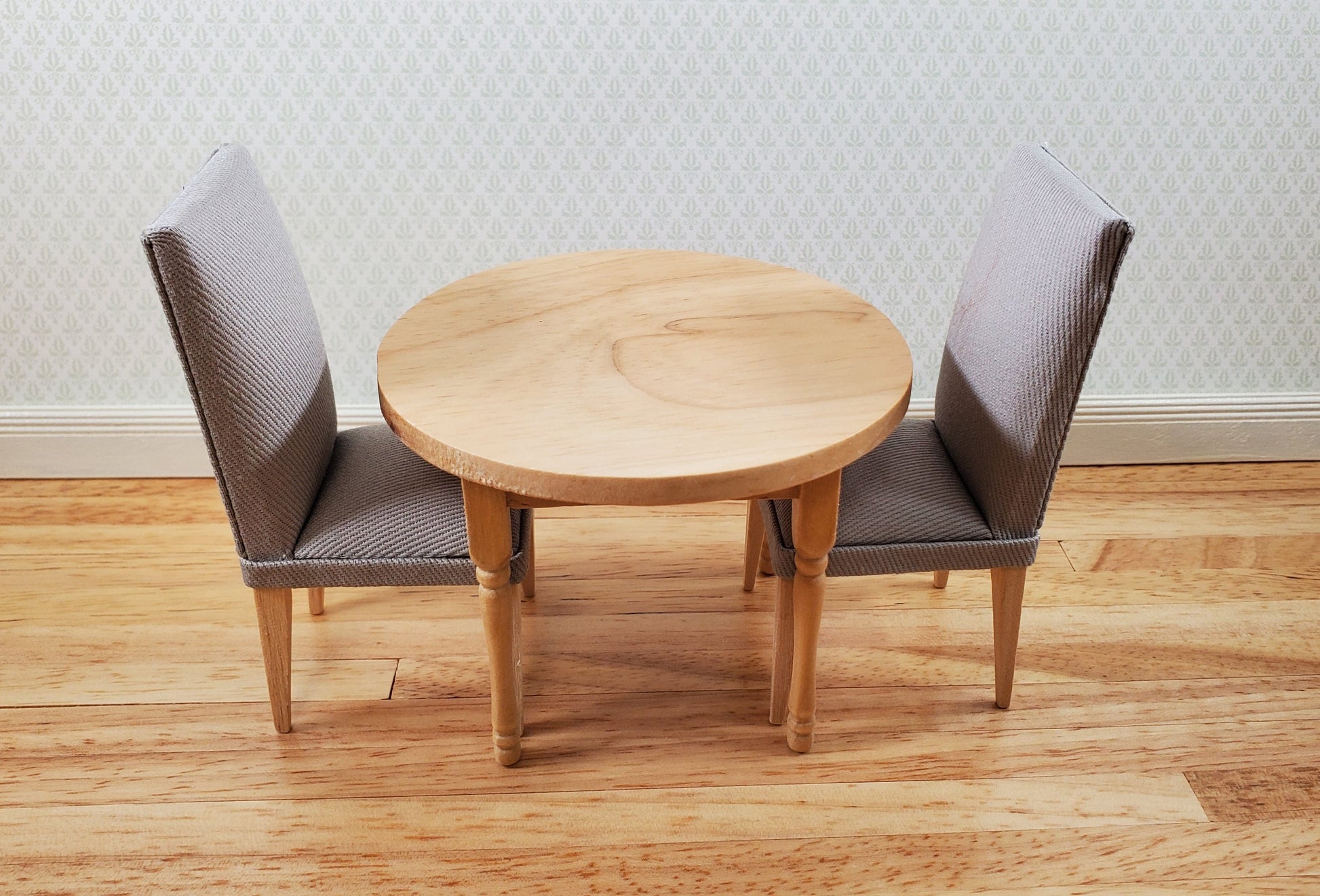 Dollhouse Chairs Modern Style Set of 2 Gray Fabric 1:12 Scale Miniature Furniture