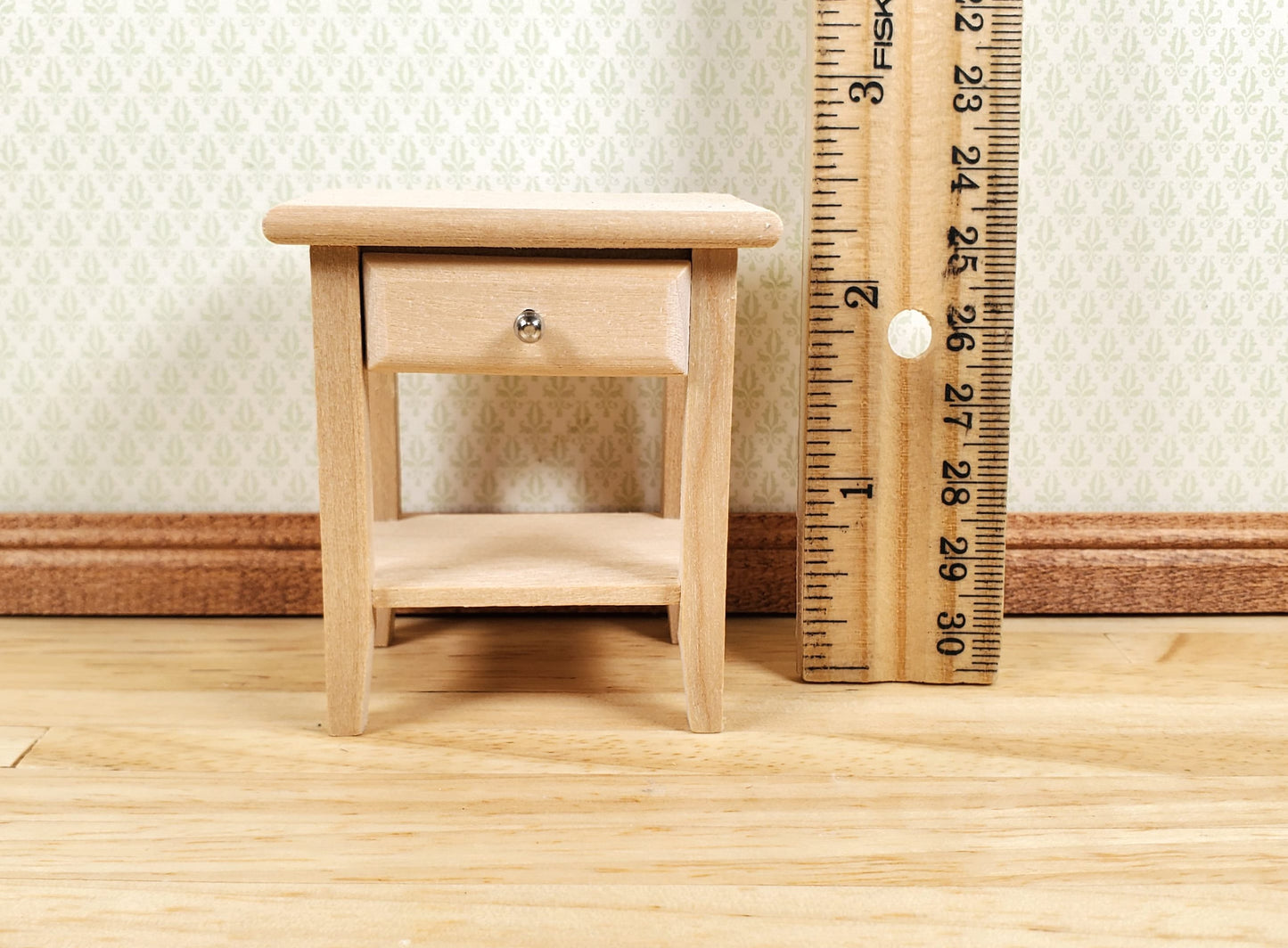 Dollhouse Side Table Night Stand with Drawer Wood 1:12 Scale Furniture Unpainted