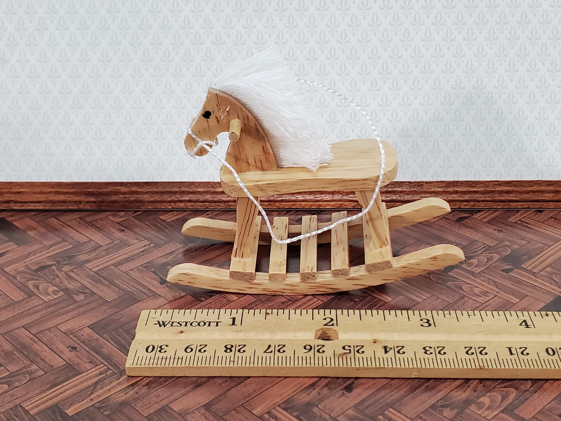 Dollhouse Rocking Horse Toy Light Oak Finish 1:12 Scale Miniature Wood for Nursery