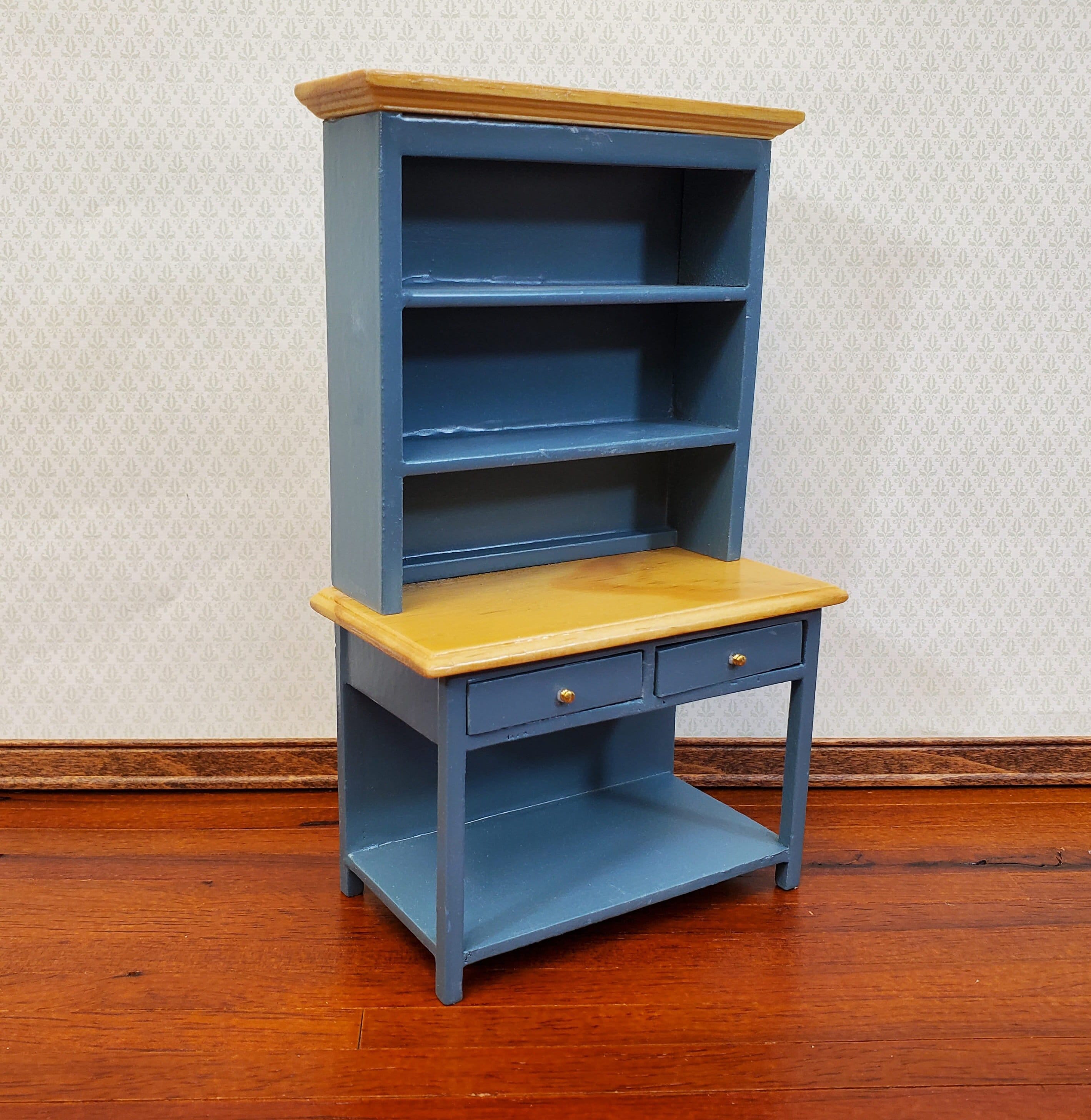 AZTEC - Modern Kitchen Hutch - Blue/Oak - 1" Scale Dollhouse Miniature (T2668) AZTEC - Modern Kitchen Hutch - Blue/Oak - 1" Scale Dollhouse Miniature (T2668)