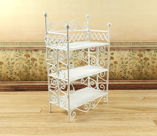 Dollhouse 3 Tier Plant Stand Shelf White Metal 1:12 Scale Miniature Fairy Garden