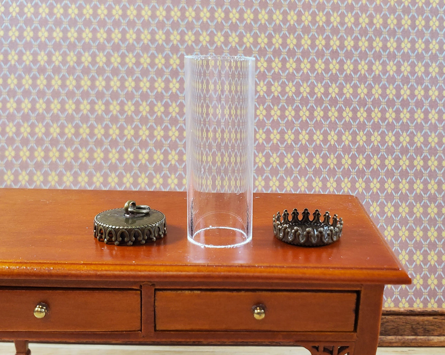 Tiny Tube Jar Glass Cover on Base Display Miniature Curiosities 1 9/16" tall 003