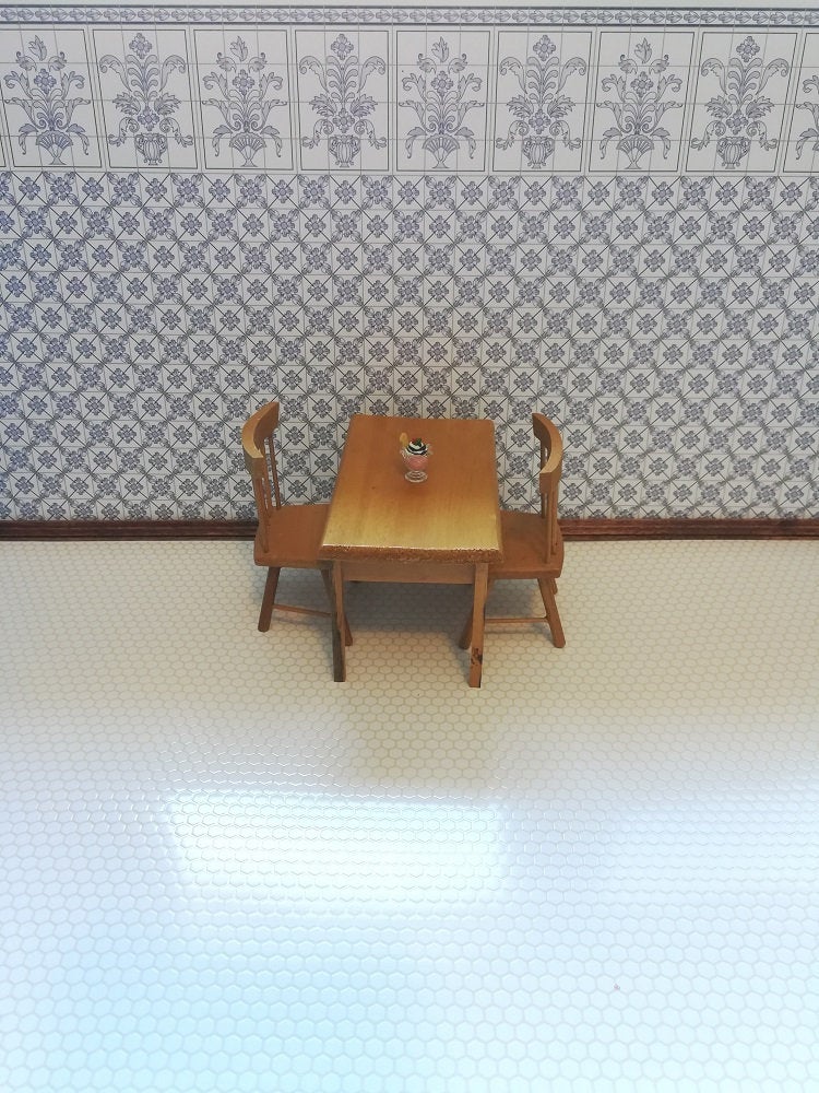 Dollhouse Kitchen Wallpaper by Brodnax "Leslie Blue" Delft Style 1:12 Scale