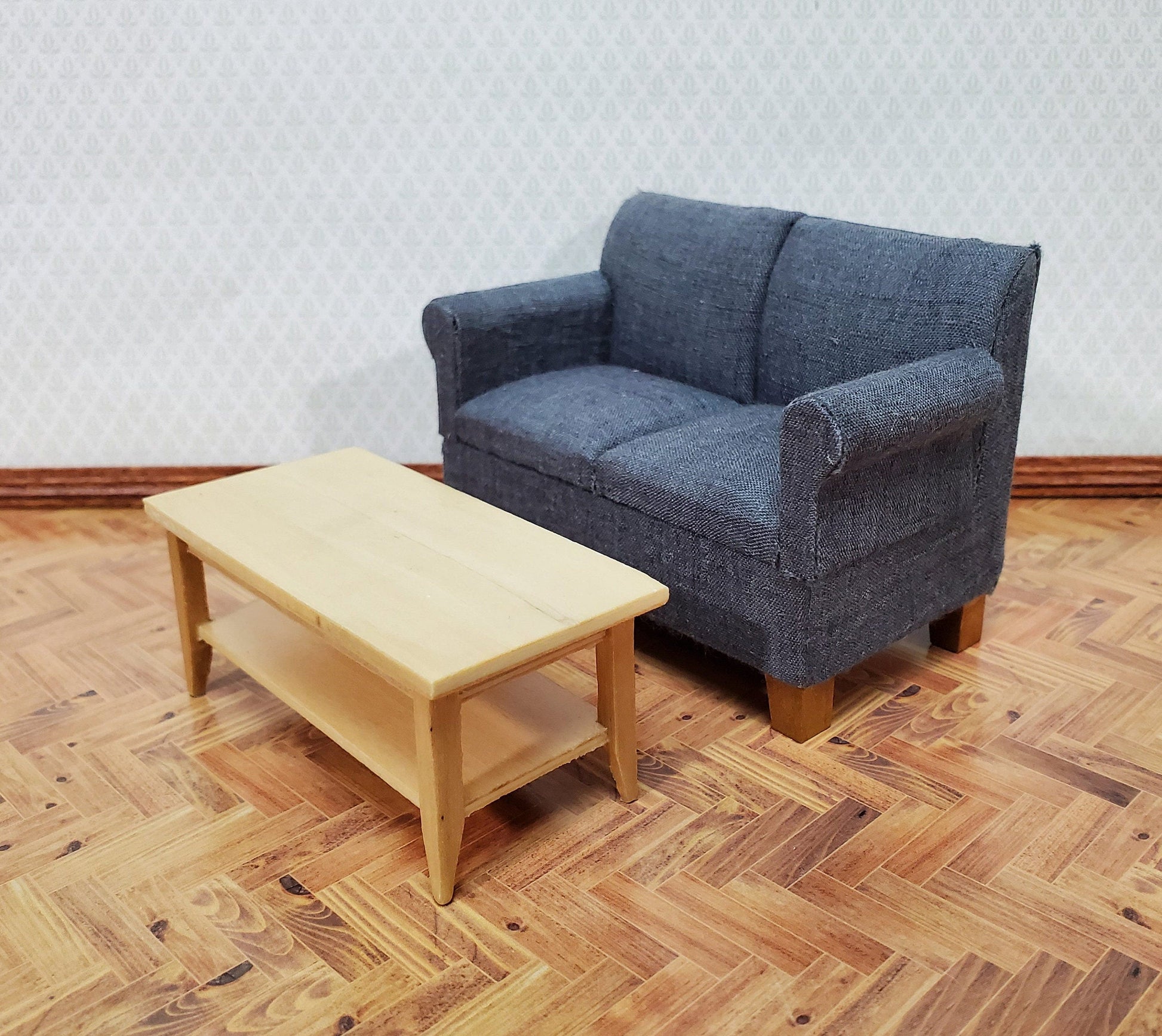 Dollhouse Modern Coffee Table with Shelf Light Oak Wood 1:12 Scale Miniature Furniture