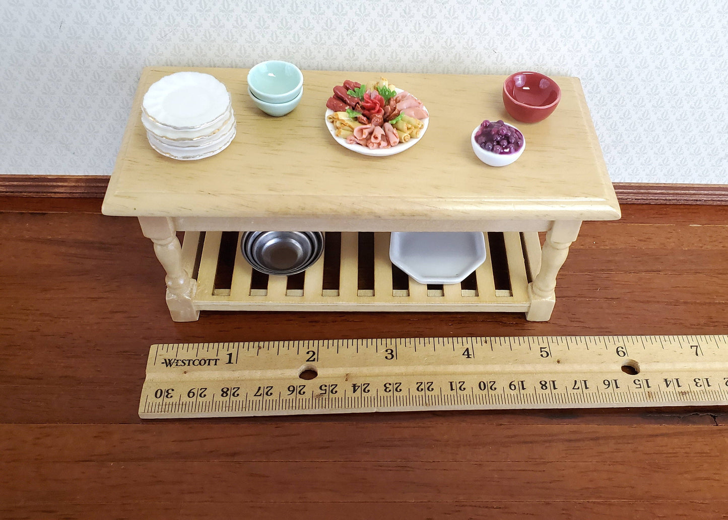 Dollhouse Miniature Large Kitchen Prep Table 1:12 Scale Light Oak Furniture