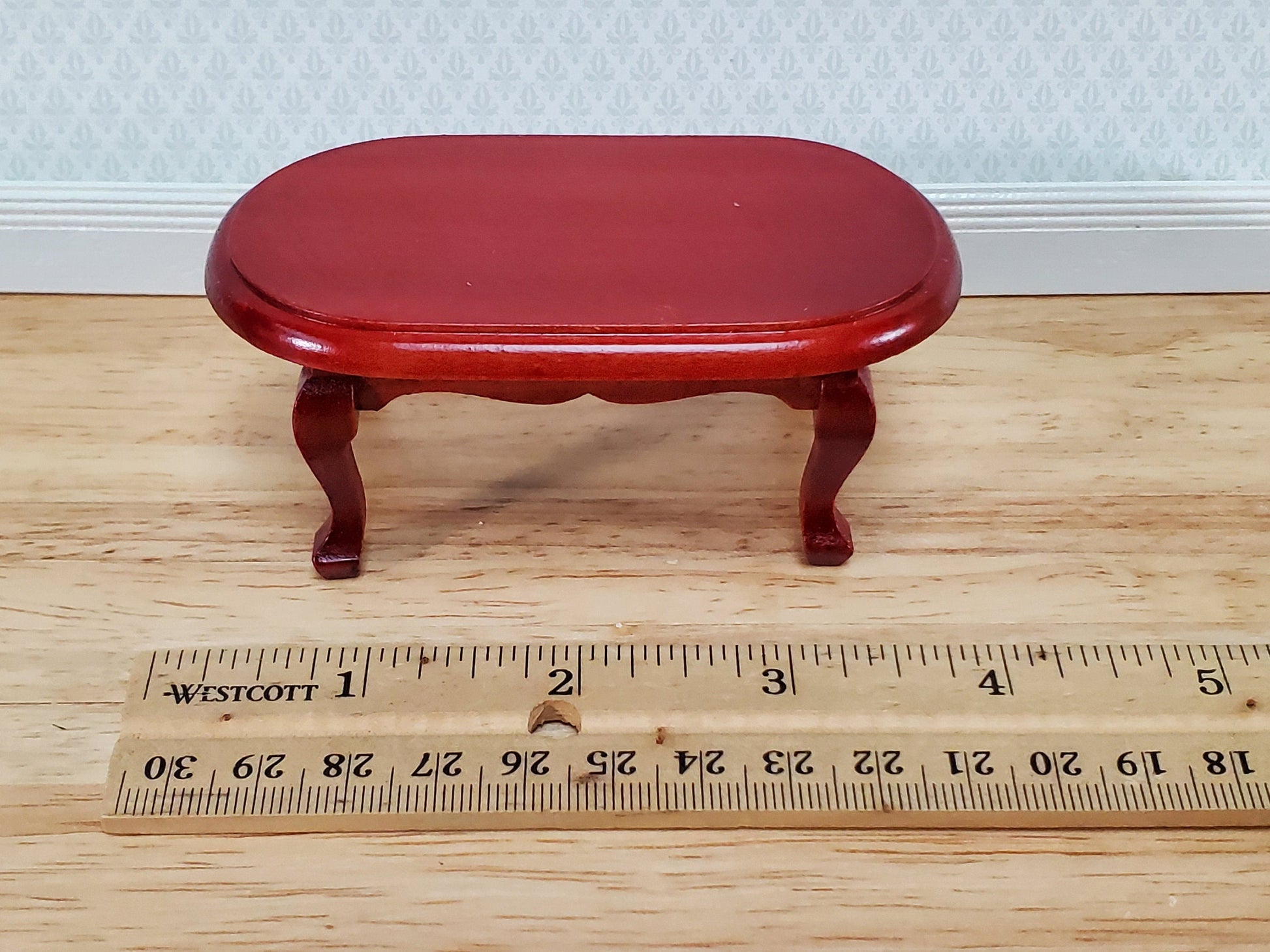 Dollhouse Oval Coffee Table Mahogany Finish 1:12 Scale Furniture Classic Style