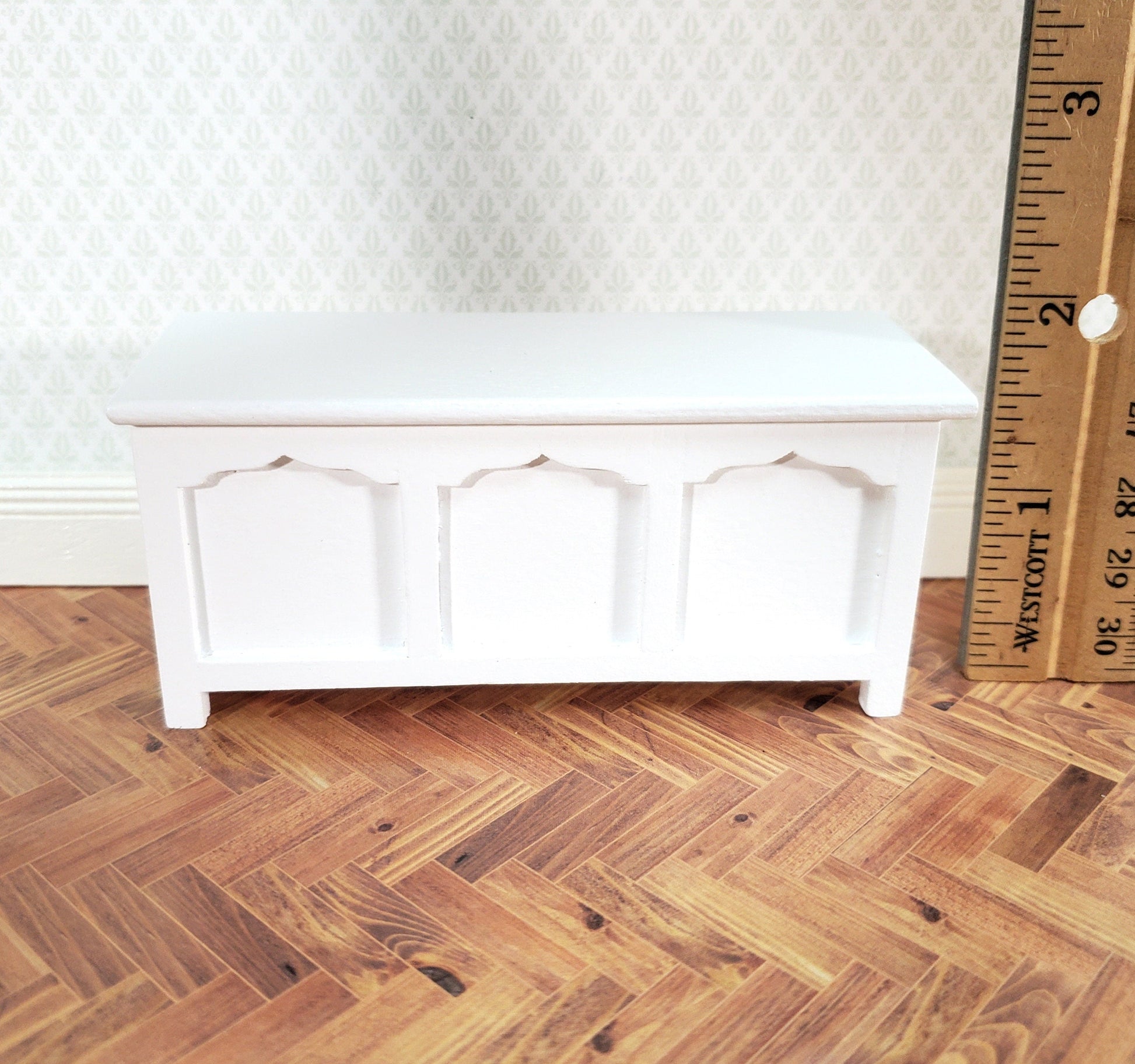 Dollhouse Chest Blanket Trunk 1:12 Scale Miniature Furniture White Wood