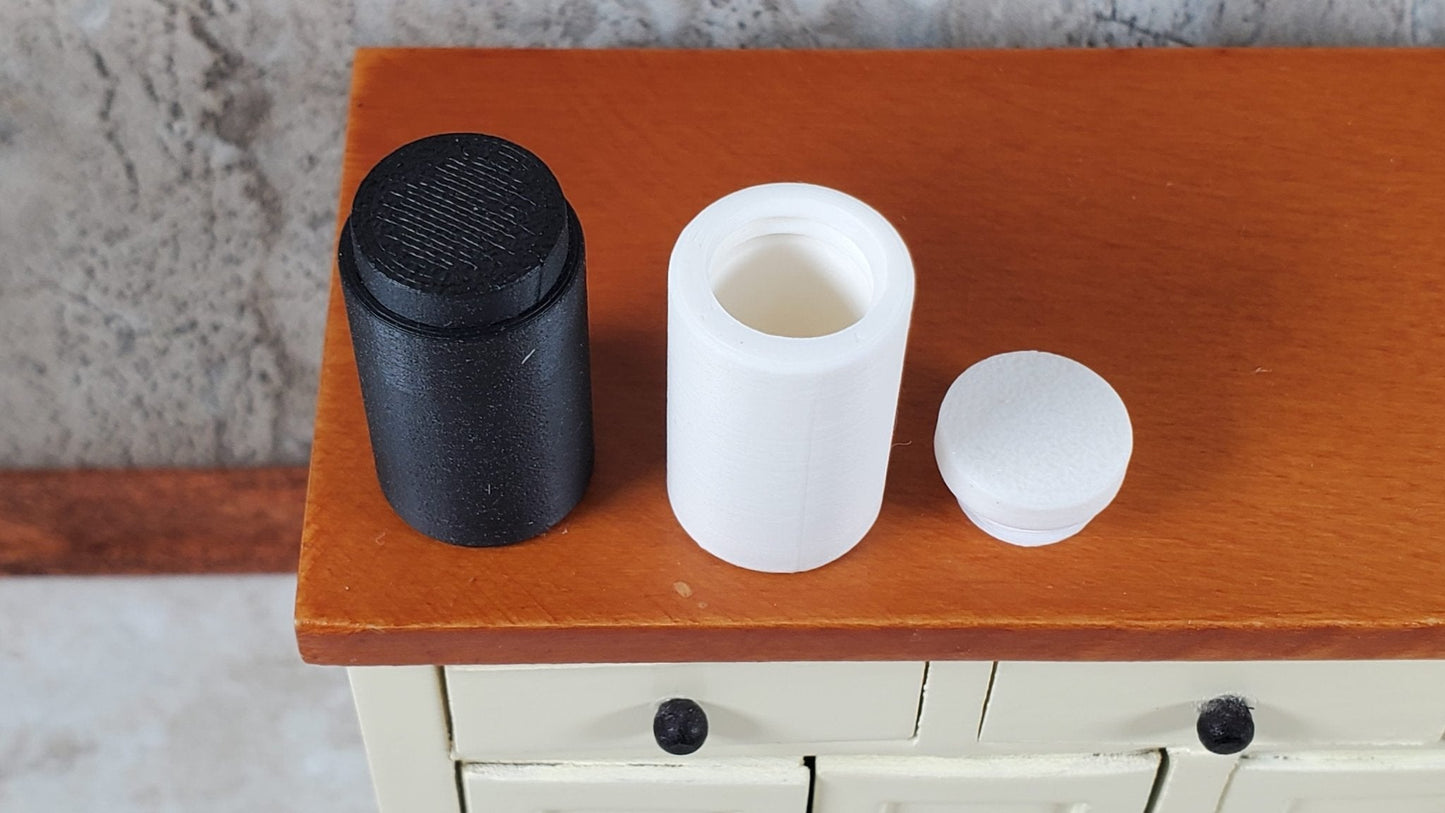 2 Miniature Jars Black & White Tall Modern Dollhouse 1:12 Interchangeable Lids - Miniature Crush