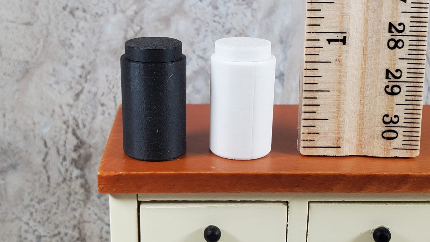 2 Miniature Jars Black & White Tall Modern Dollhouse 1:12 Interchangeable Lids - Miniature Crush