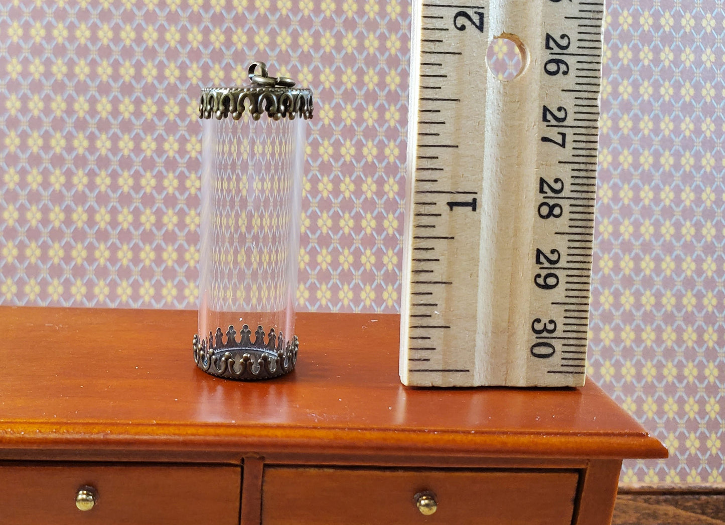 Tiny Tube Jar Glass Cover on Base Display Miniature Curiosities 1 9/16" tall 003