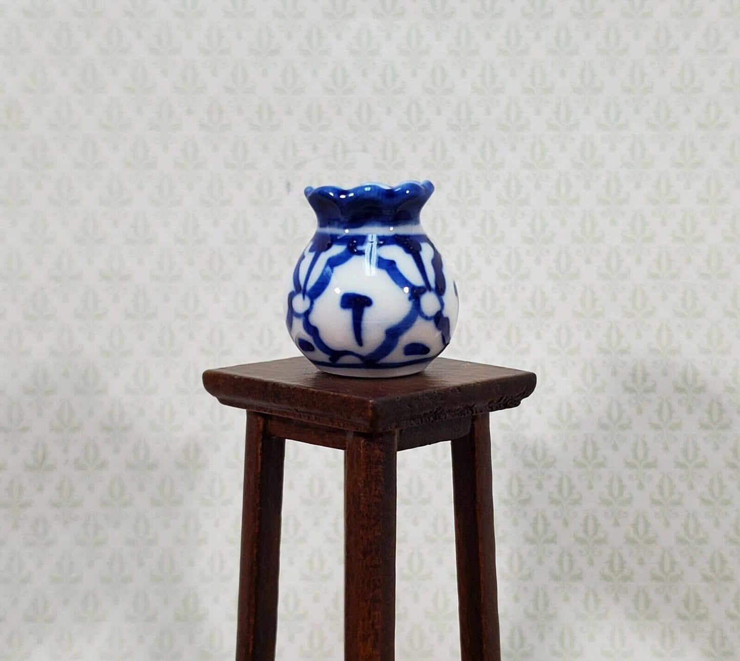 Dollhouse Blue & White Vase LARGE for Flowers Ceramic 1:12 Scale Miniature