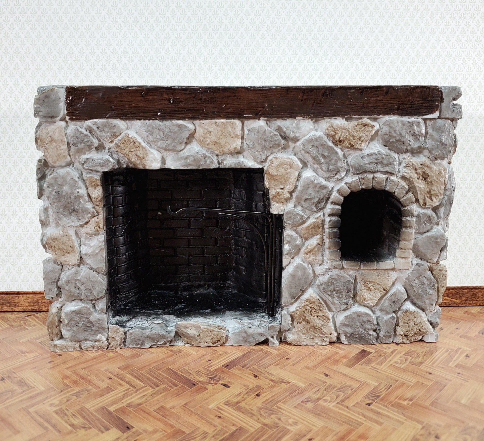 Dollhouse Fireplace Large Stone with Crane Walk-In Style Colonial 1:12 Scale Miniature