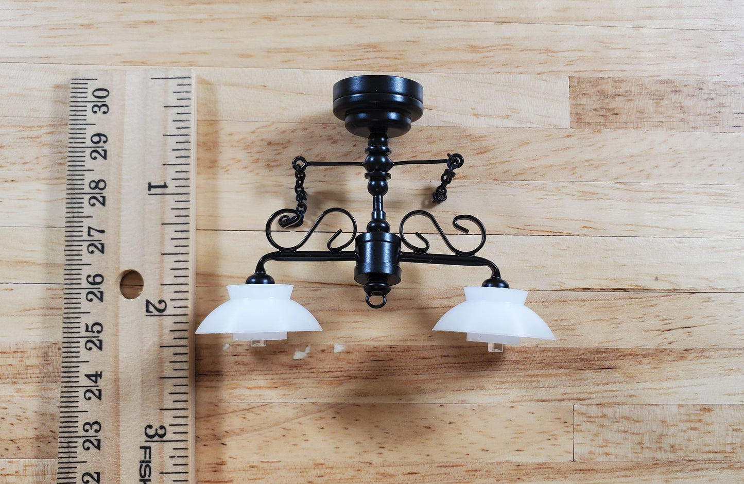 Dollhouse Ceiling Light Black with Chains & Wand 1:12 Miniature Battery Lamp