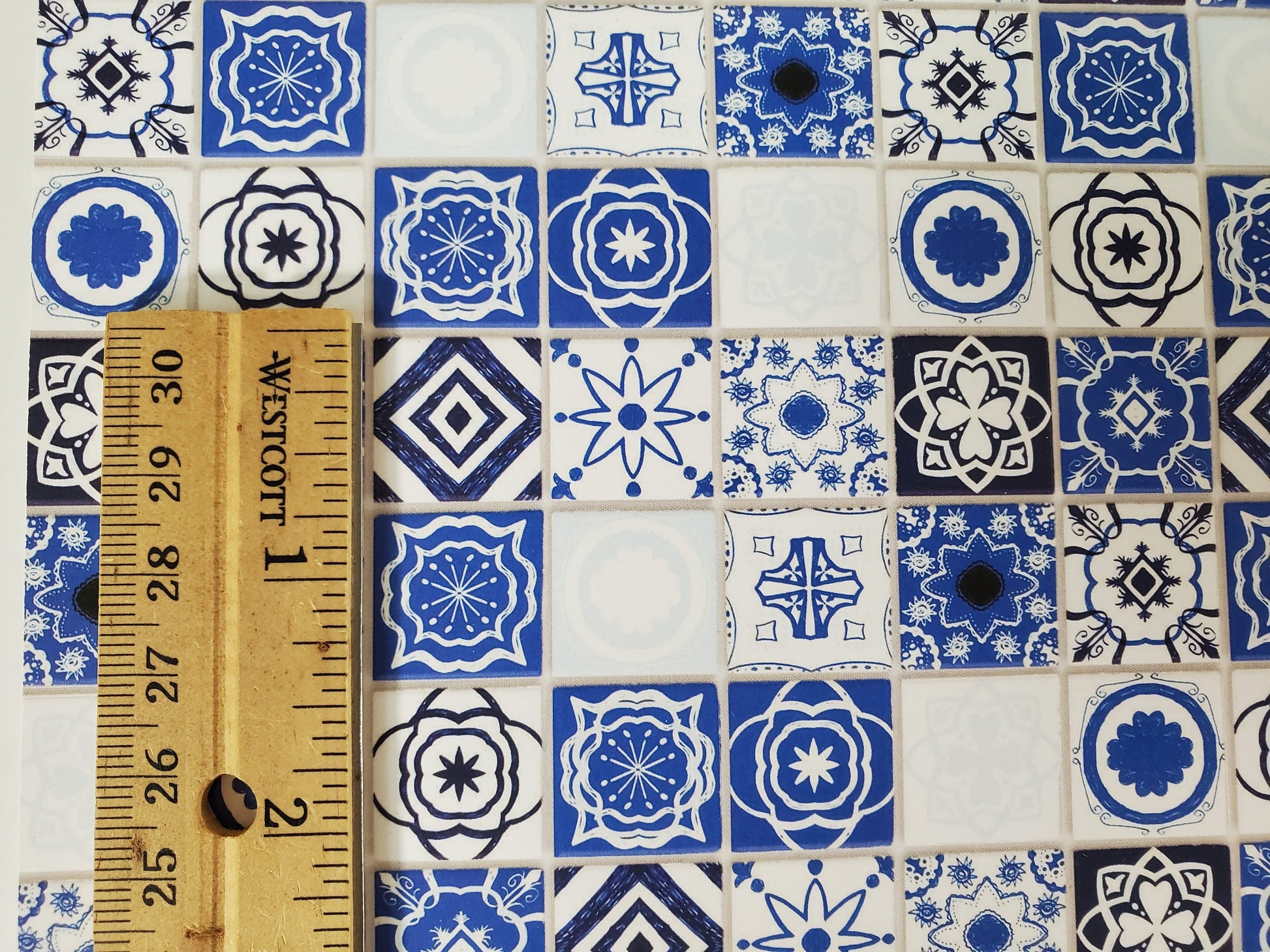 Dollhouse Blue and White Tile Square Mediterranean Style Embossed Card Miniature Flooring