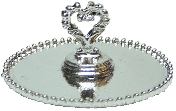 Dollhouse Round Silver Tray Platter with Heart Handle 1:12 Scale Miniature
