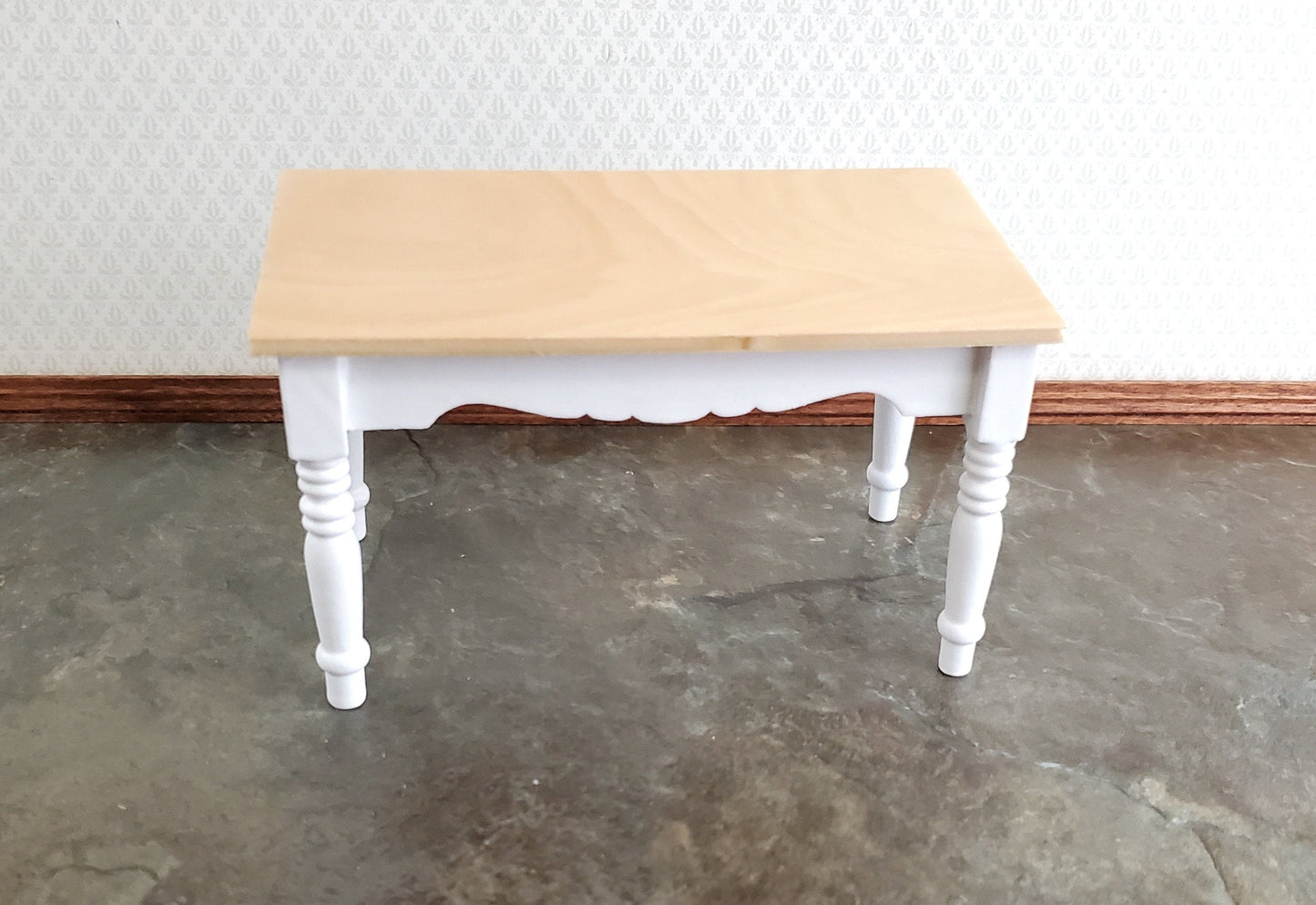 Dollhouse Kitchen Table White & Light Oak 1:12 Scale Miniature Furniture