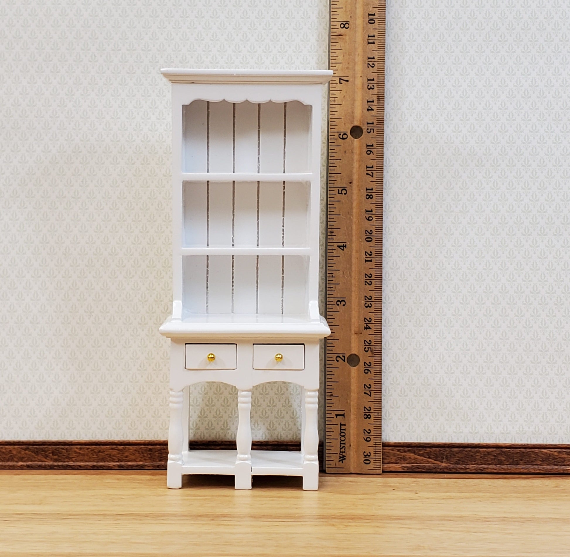 Dollhouse Kitchen Hutch with Pot Shelf 2 Drawer White 1:12 Scale Furniture