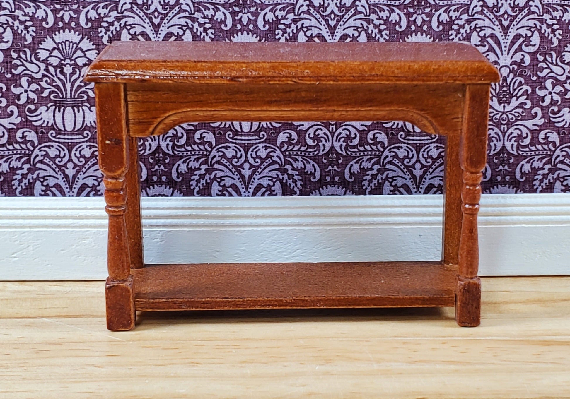 Dollhouse Small Side Table Walnut with Lower Shelf 1:12 Scale Miniature