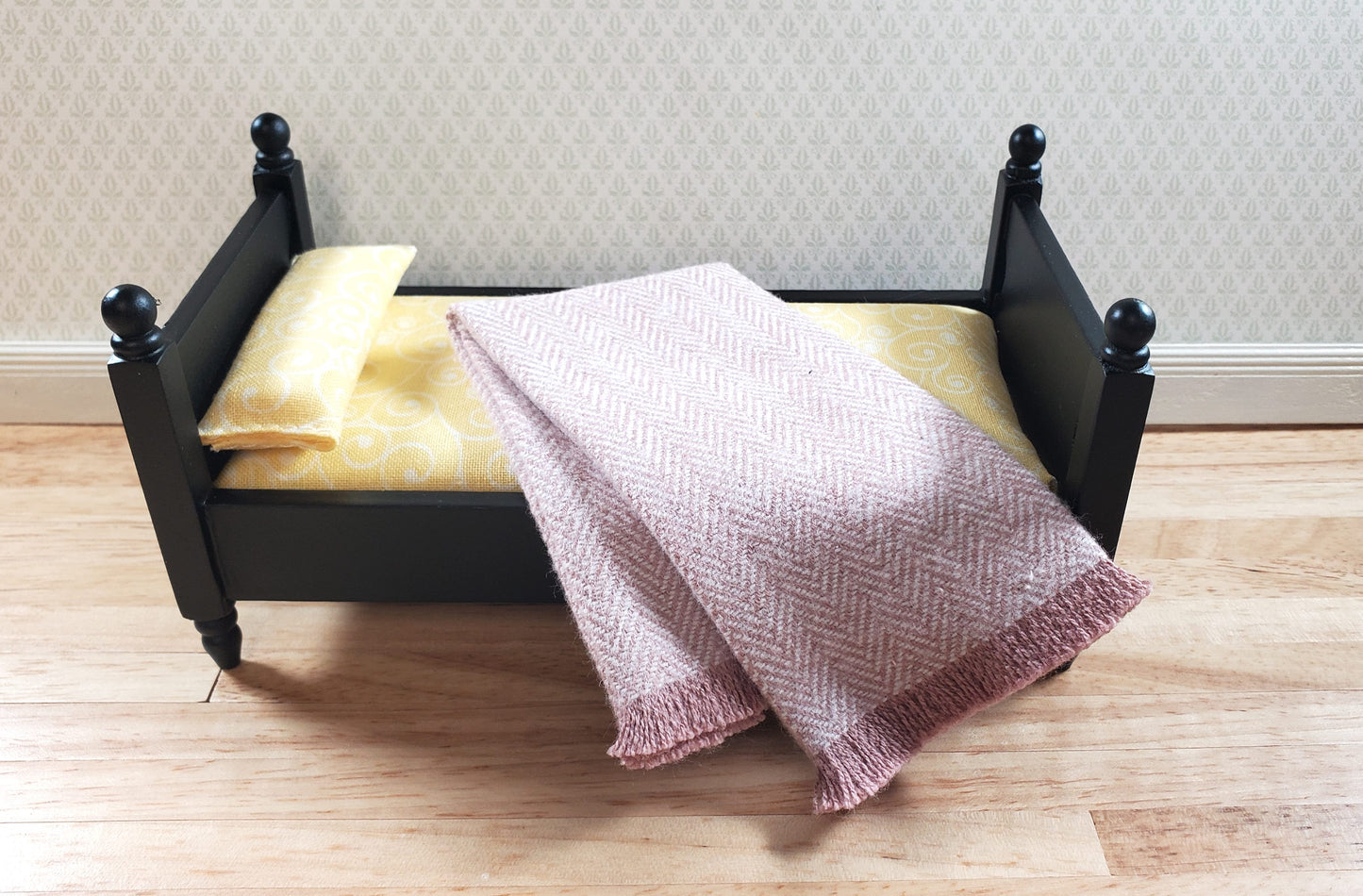 Dollhouse Fringed Blanket Throw Pink Blush & White Herringbone Fabric