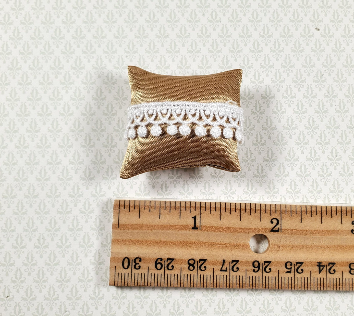 Dollhouse Christmas Pillow Gold w/ White Tassels Handmade 1:12 Scale Miniature