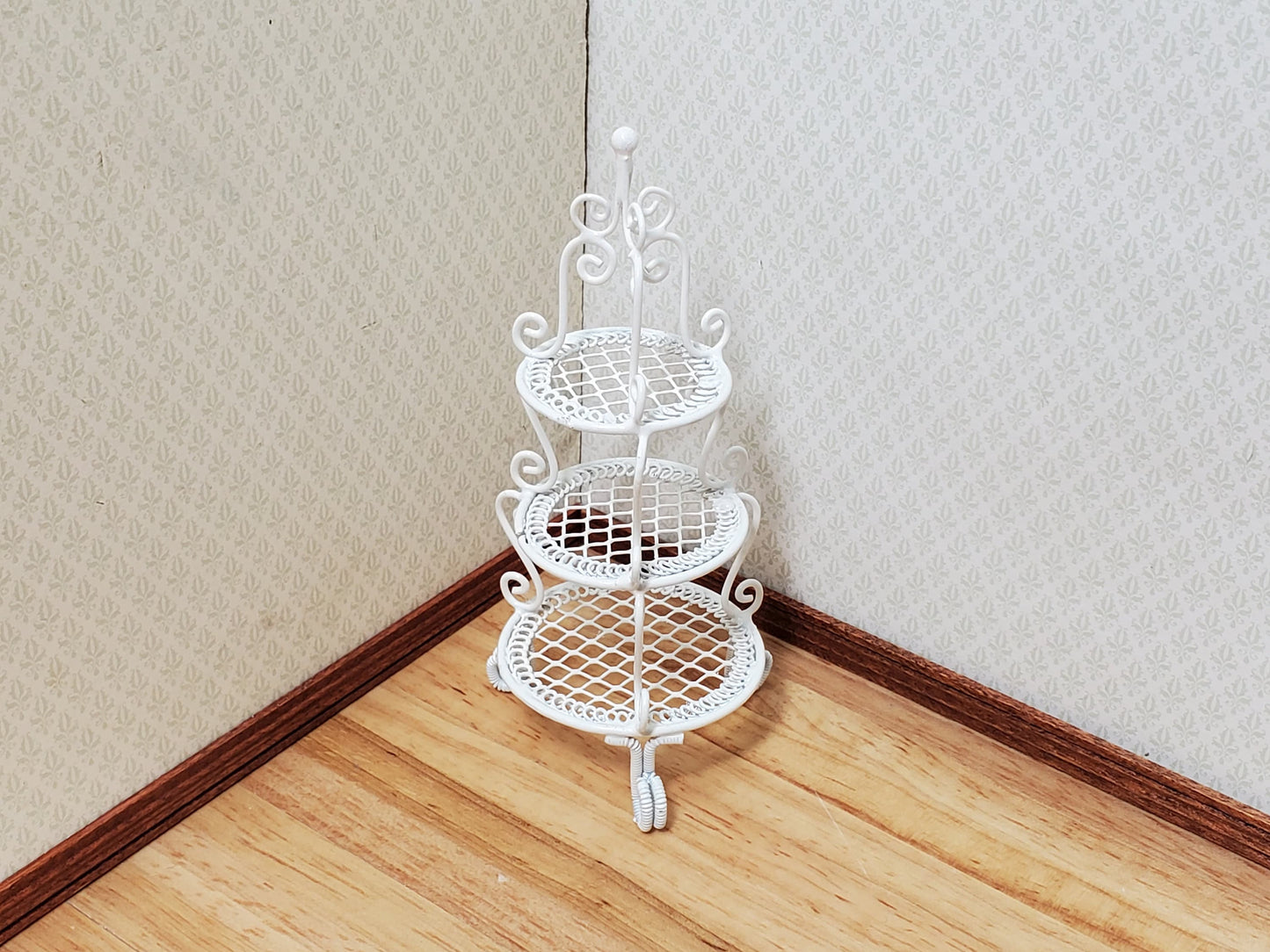 Dollhouse Shelf Plant Stand White Metal 3 Tier Round 1:12 Scale Miniature or Fairy Garden