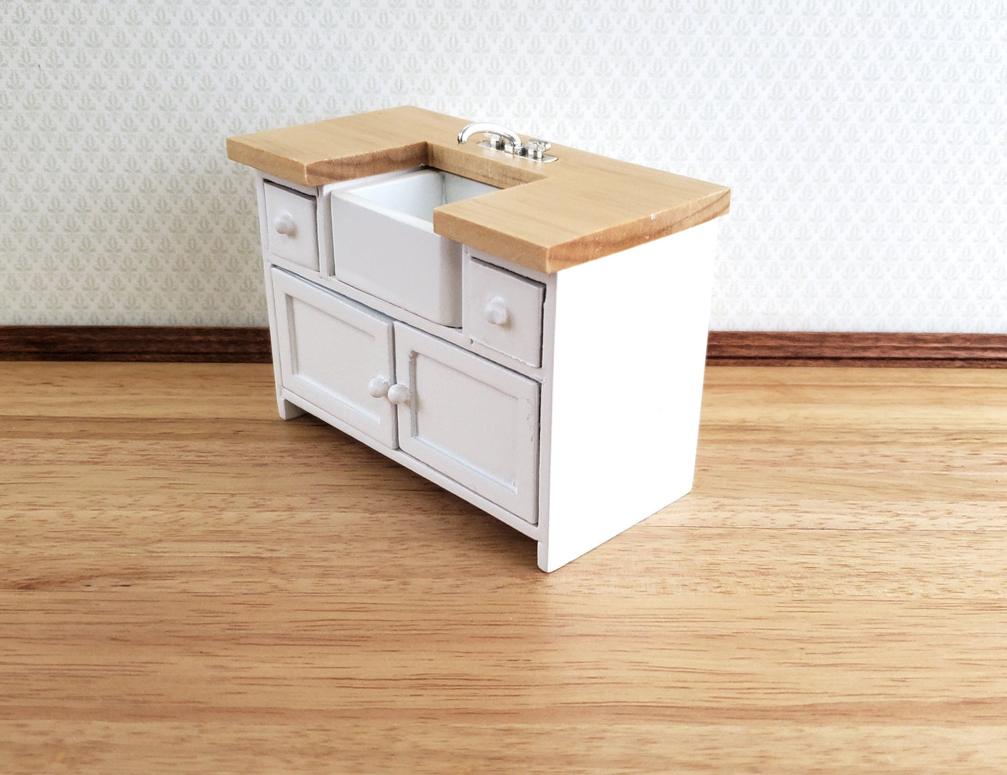Dollhouse Miniature Kitchen Sink with Counter Top & Cabinet 1:12 Scale White
