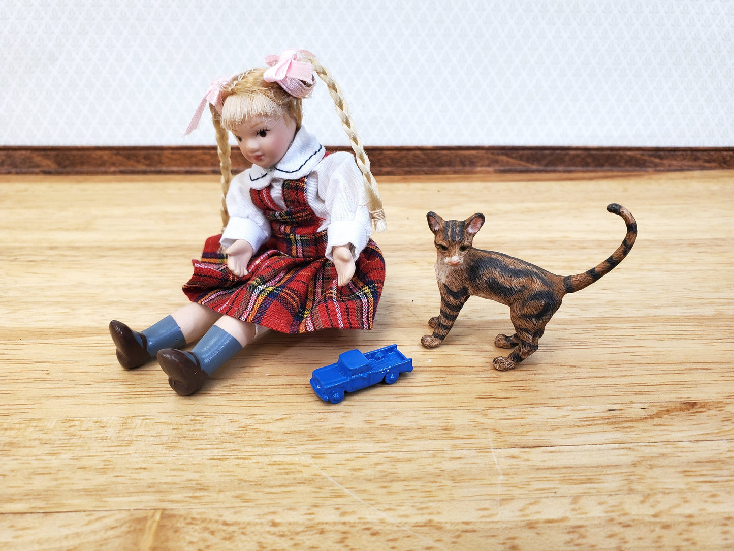 Dollhouse Toy Truck Blue Painted Metal 1:12 Scale Miniature Nursery