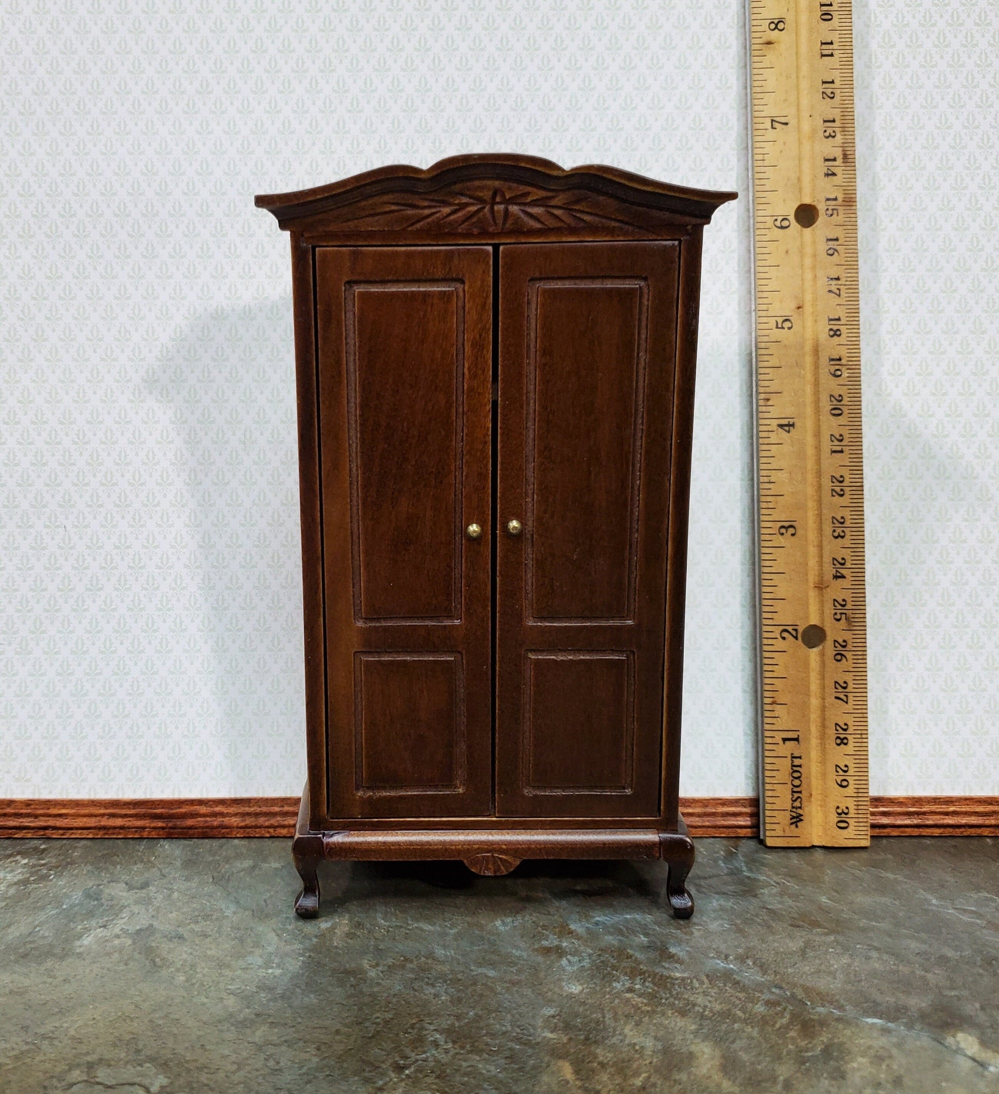 Dollhouse Wardrobe Armoire Dark Walnut Closet for Bedroom 1:12 Furniture