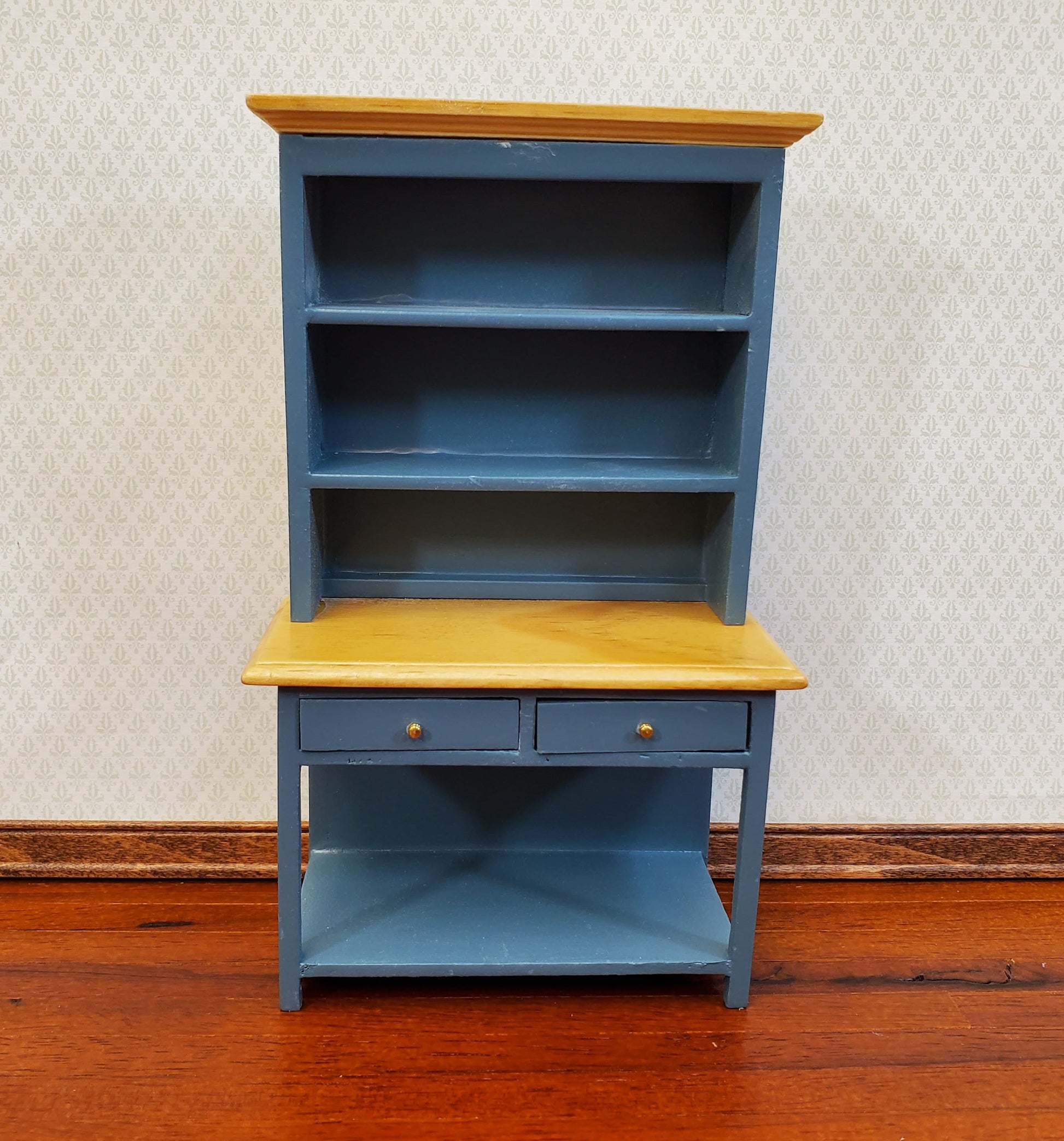 Dollhouse Kitchen Hutch Cabinet Cupboard 1:12 Scale Blue Gray Finish