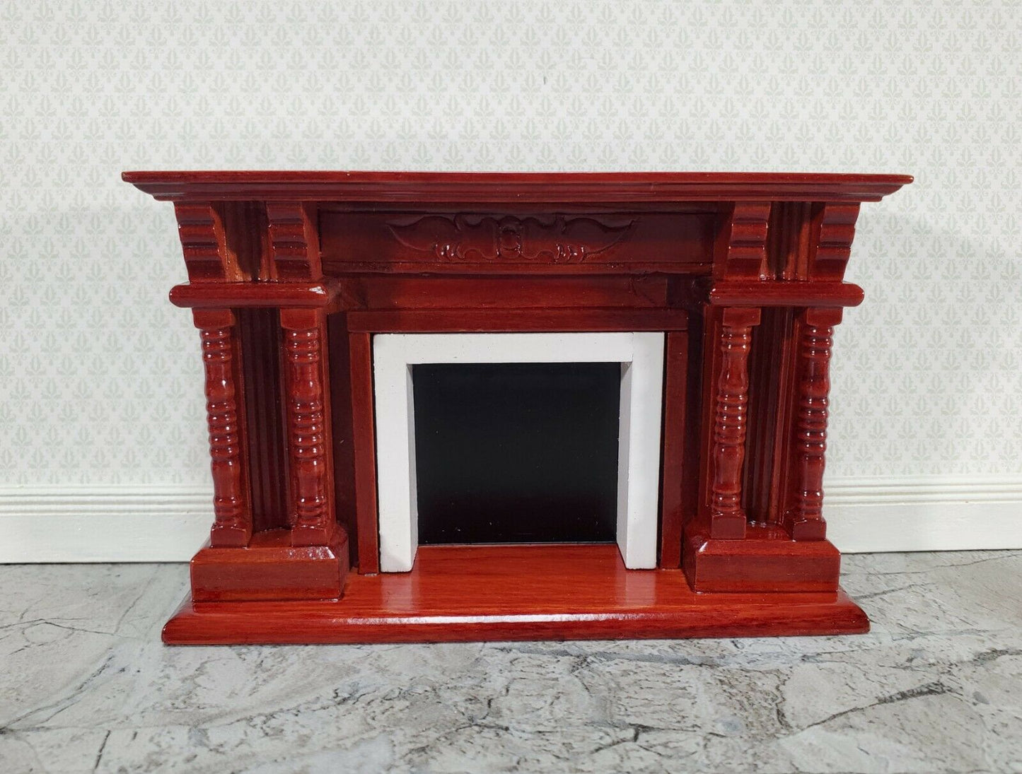 Dollhouse Fireplace with Columns Mahogany Finish 1:12 Scale Miniature Furniture