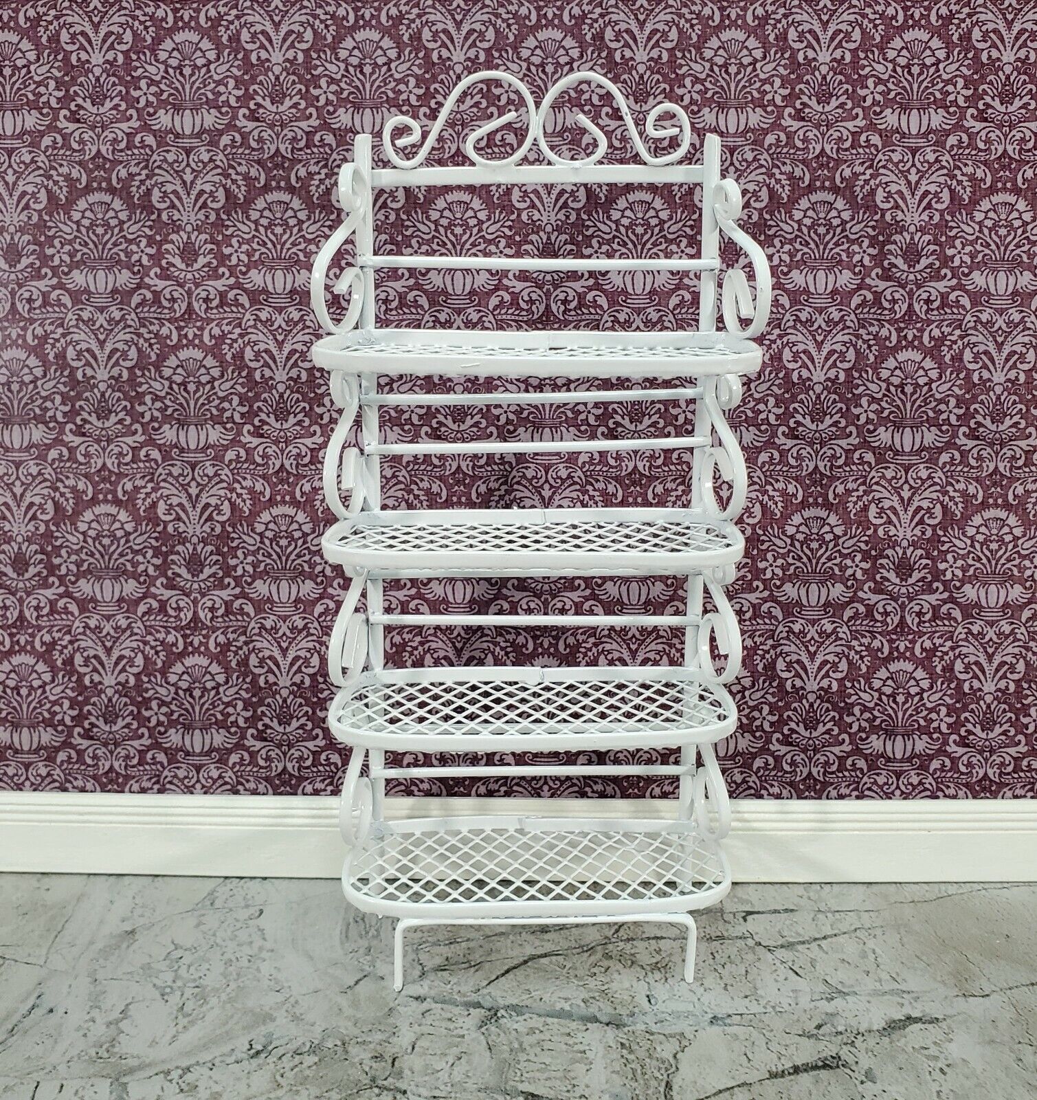 Dollhouse Baker's Rack with 4 Shelves White Metal 1:12 Scale Miniature Kitchen