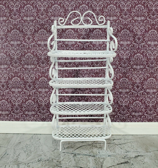 Dollhouse Baker's Rack with 4 Shelves White Metal 1:12 Scale Miniature Kitchen