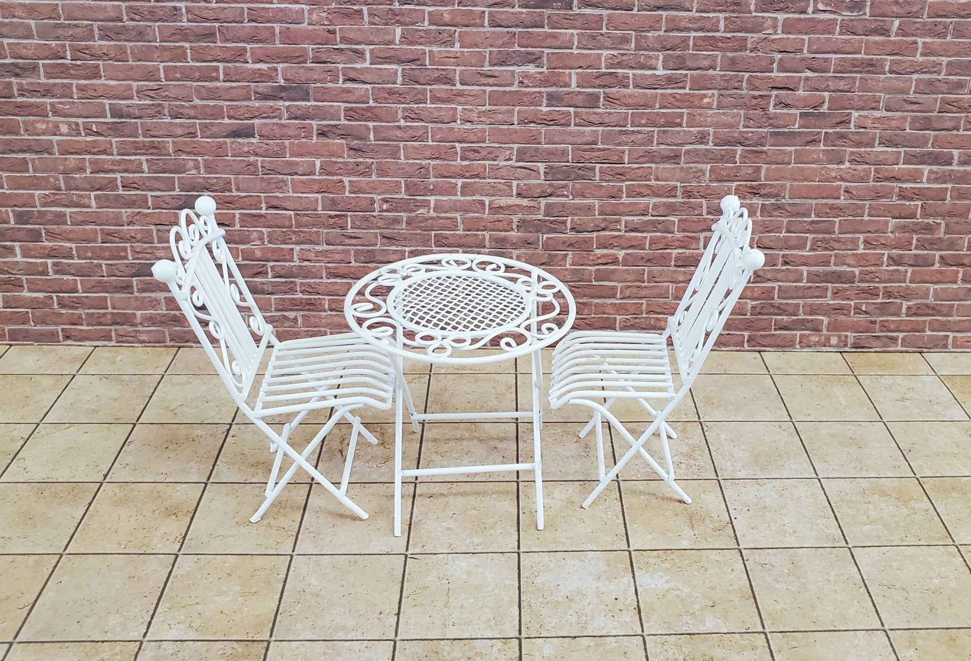 Dollhouse Miniature Patio Set Metal Table 2 Chairs 1:12 Scale Miniature Furniture Fairy Garden Bistro